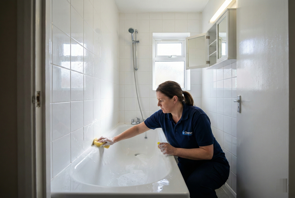 Female Cleaner Cleaning Bathroom