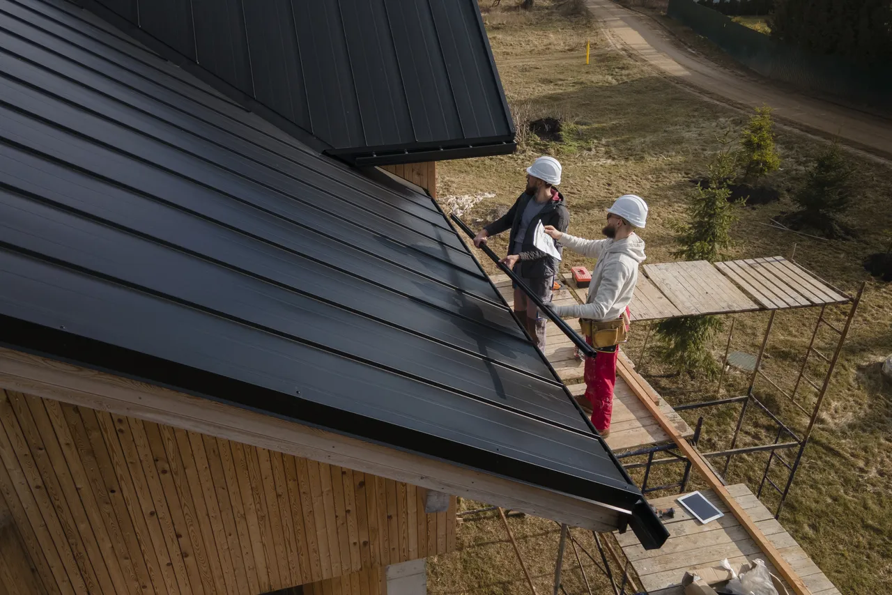 Roofers Working With Helmets