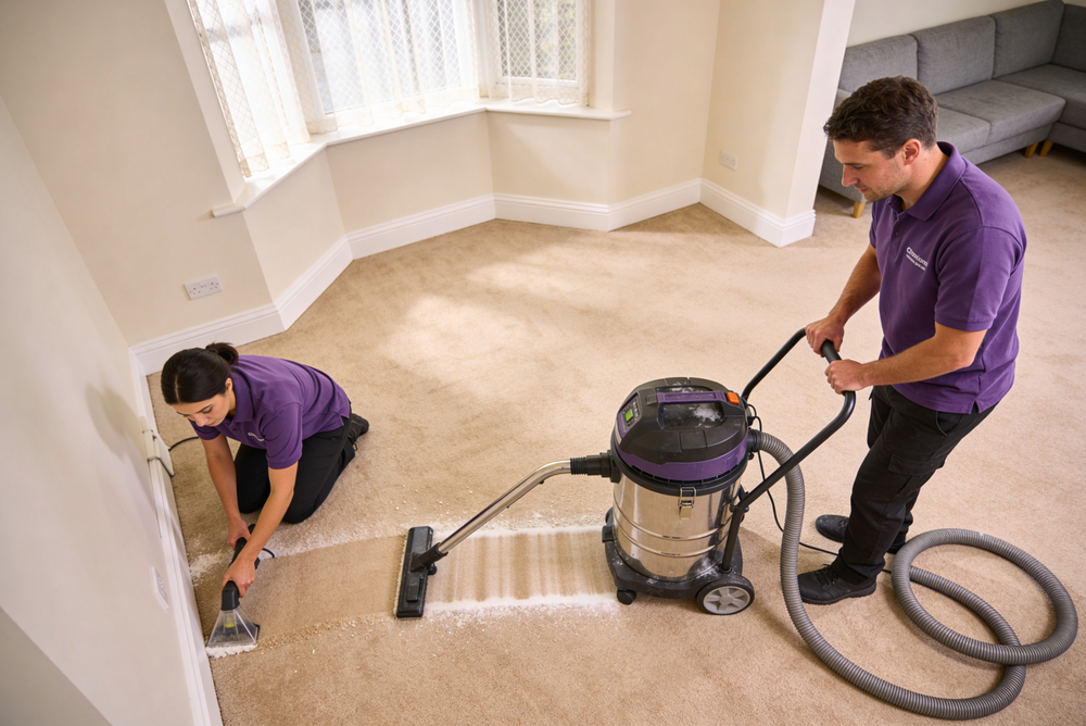 Team Of Cleaners Deep Cleaning Carpet