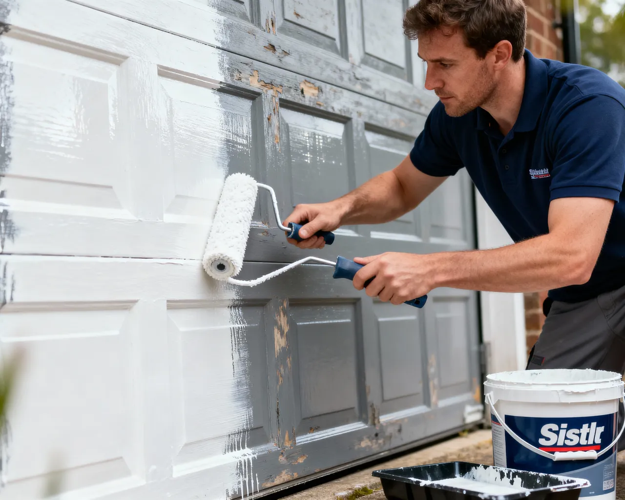 Guy Painting Garage Door