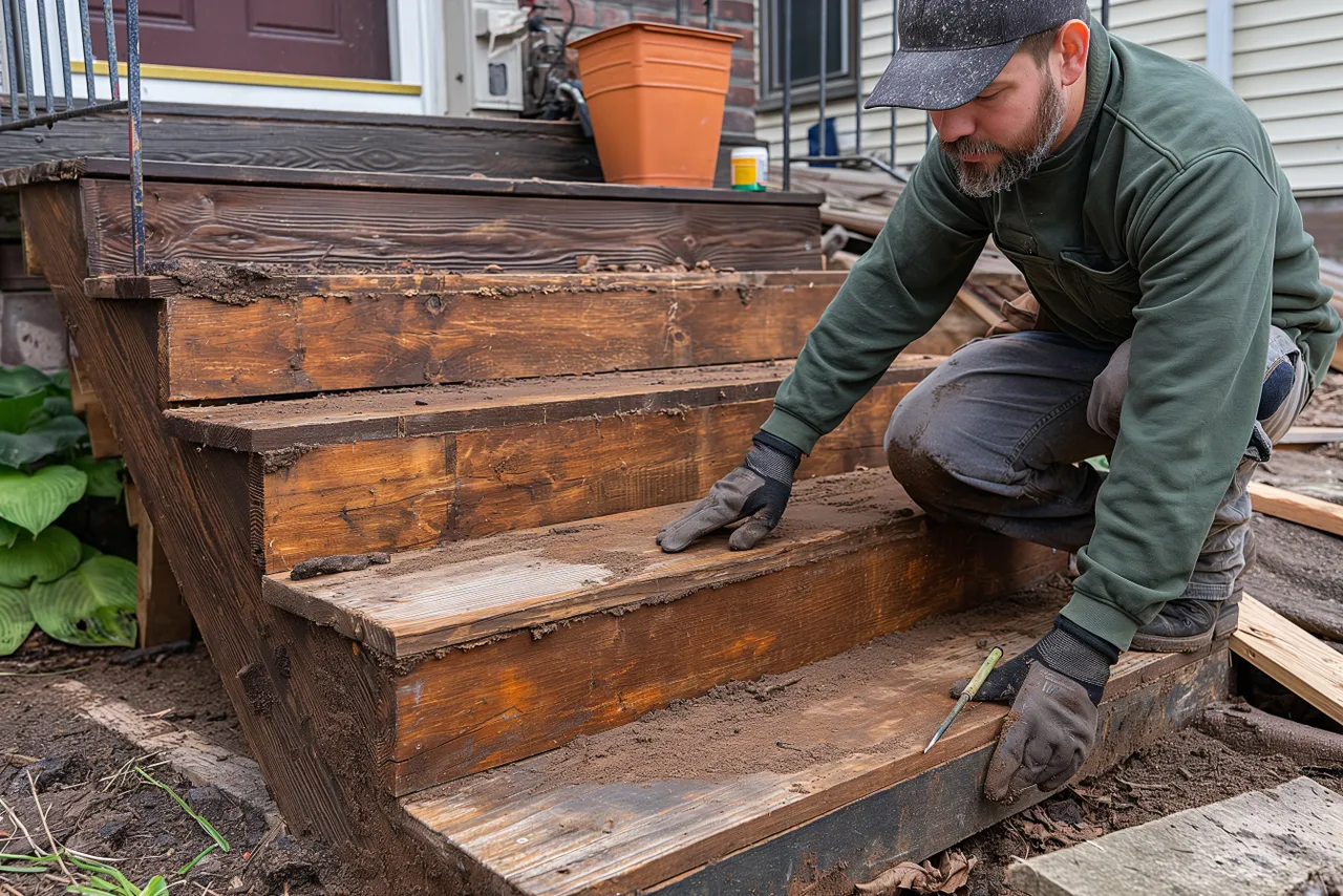 Guy Removing Old Wooden Steps