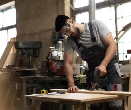 Carpenter Cutting Mdf Board Inside Workshop 1
