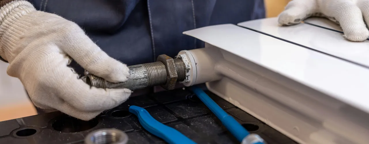 Plumber Working On Radiator Install