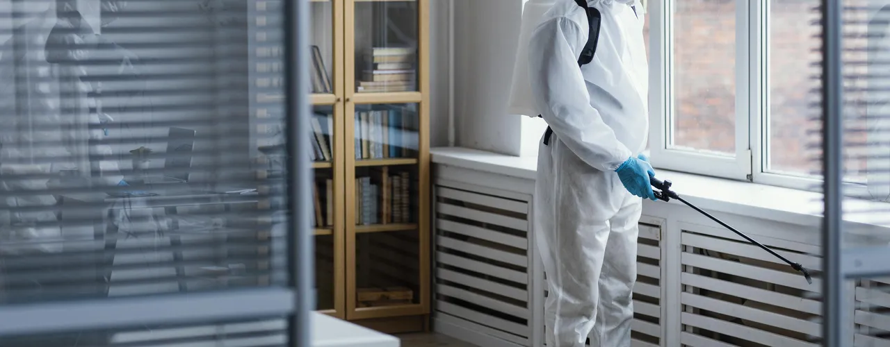 Guy In Hazmat Doing Pest Control