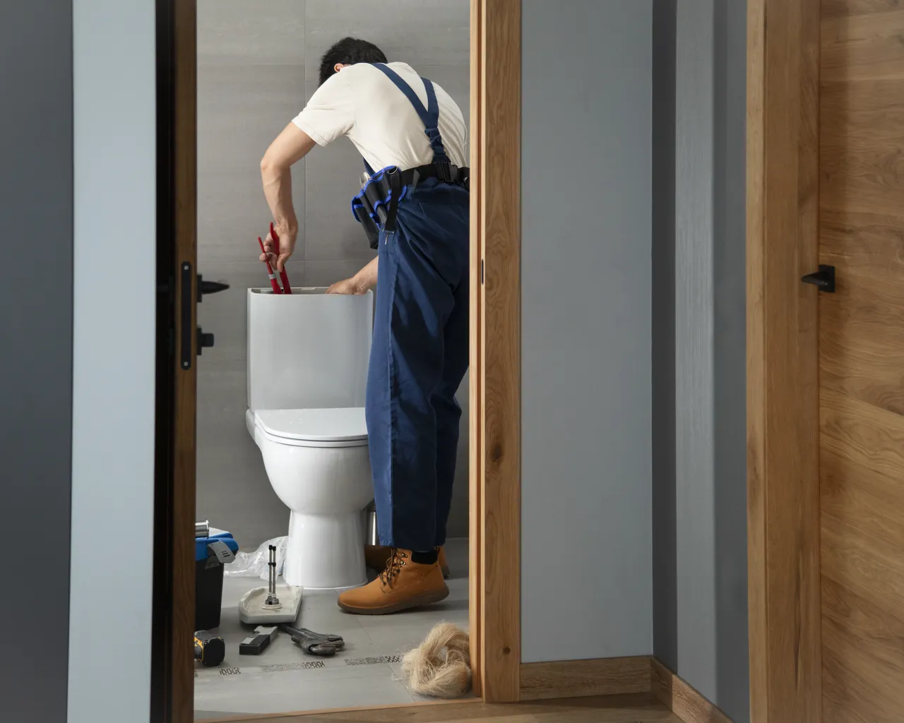 Male Plumber Working Fix Problems Client S House 1